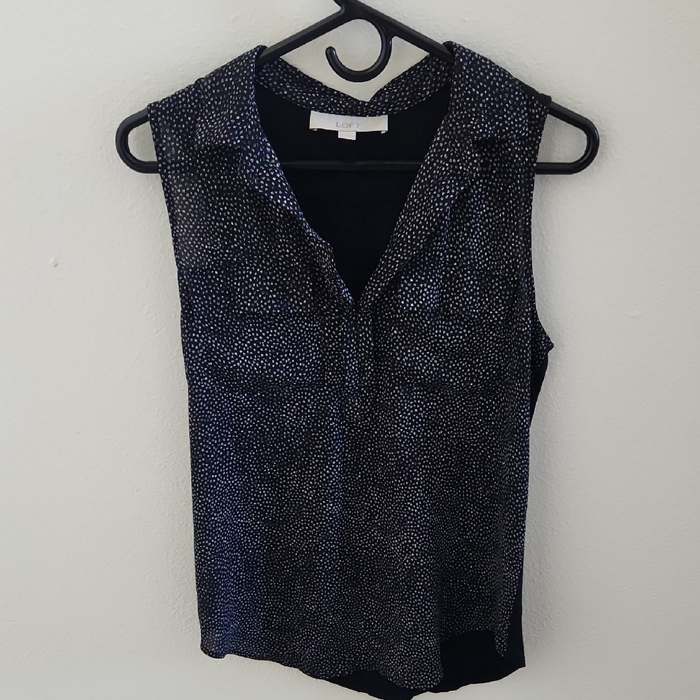 Loft Black and White Sleeveless Polka Dot Top